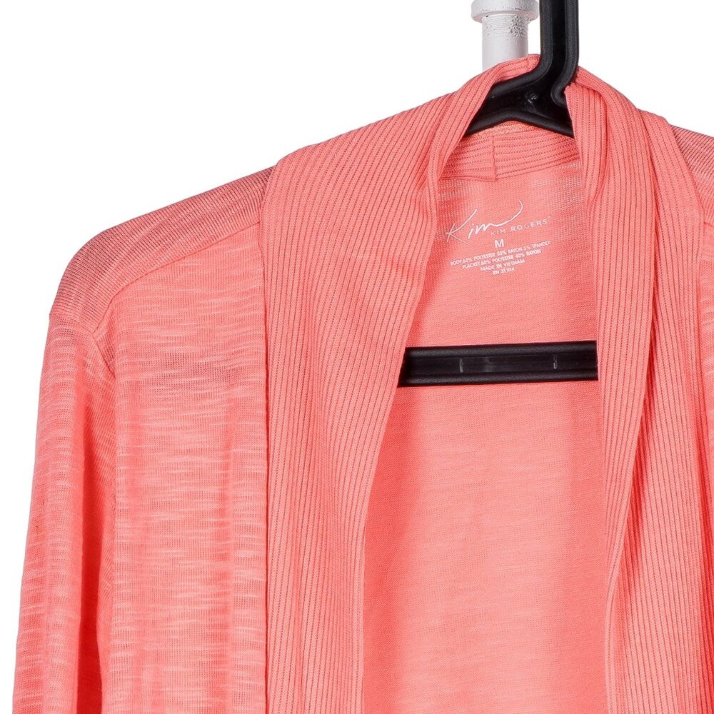 Cardigan Sweater M Peach Orange Textured Knit Waterfall Tab Sleeves Cottagecore - Picture 2 of 5